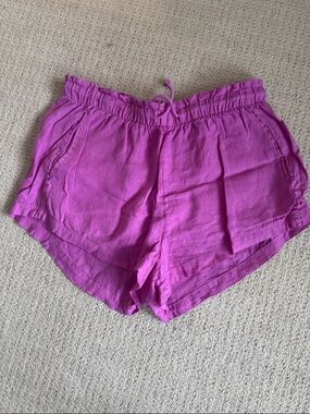 Left On Friday Vibrant Magenta Drawstring linen Shorts